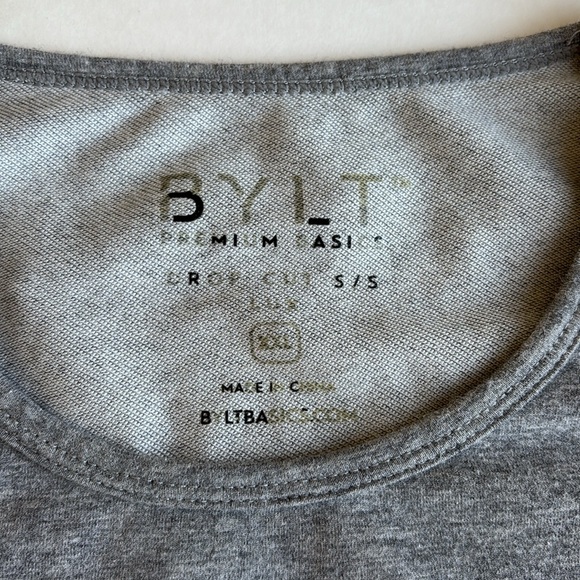 BYLT Drop Cut Gray Crewneck Gym Stretch Short Sleeve Tshirt Mens Size XXL - Picture 3 of 10